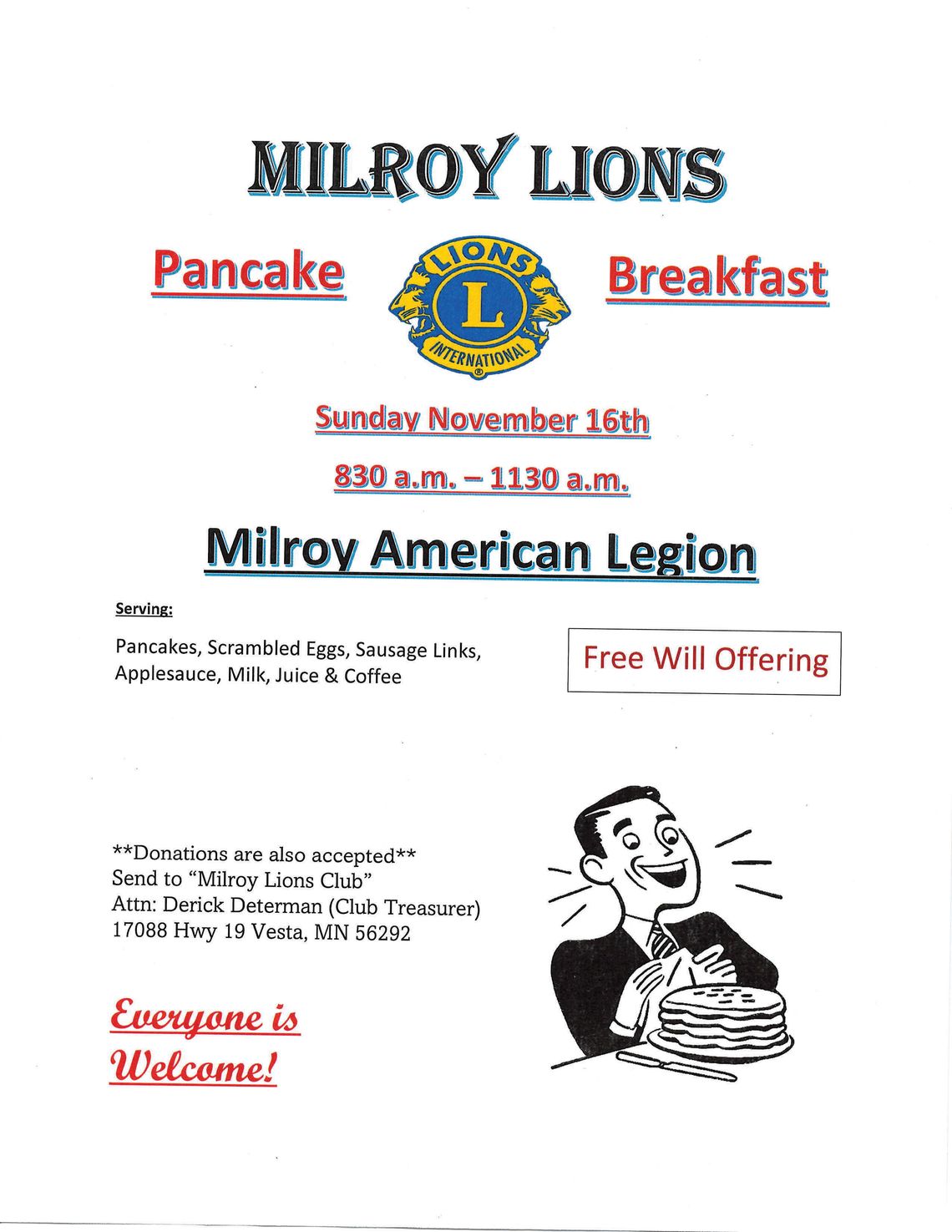 Milroy Lions Pancake Breakfast