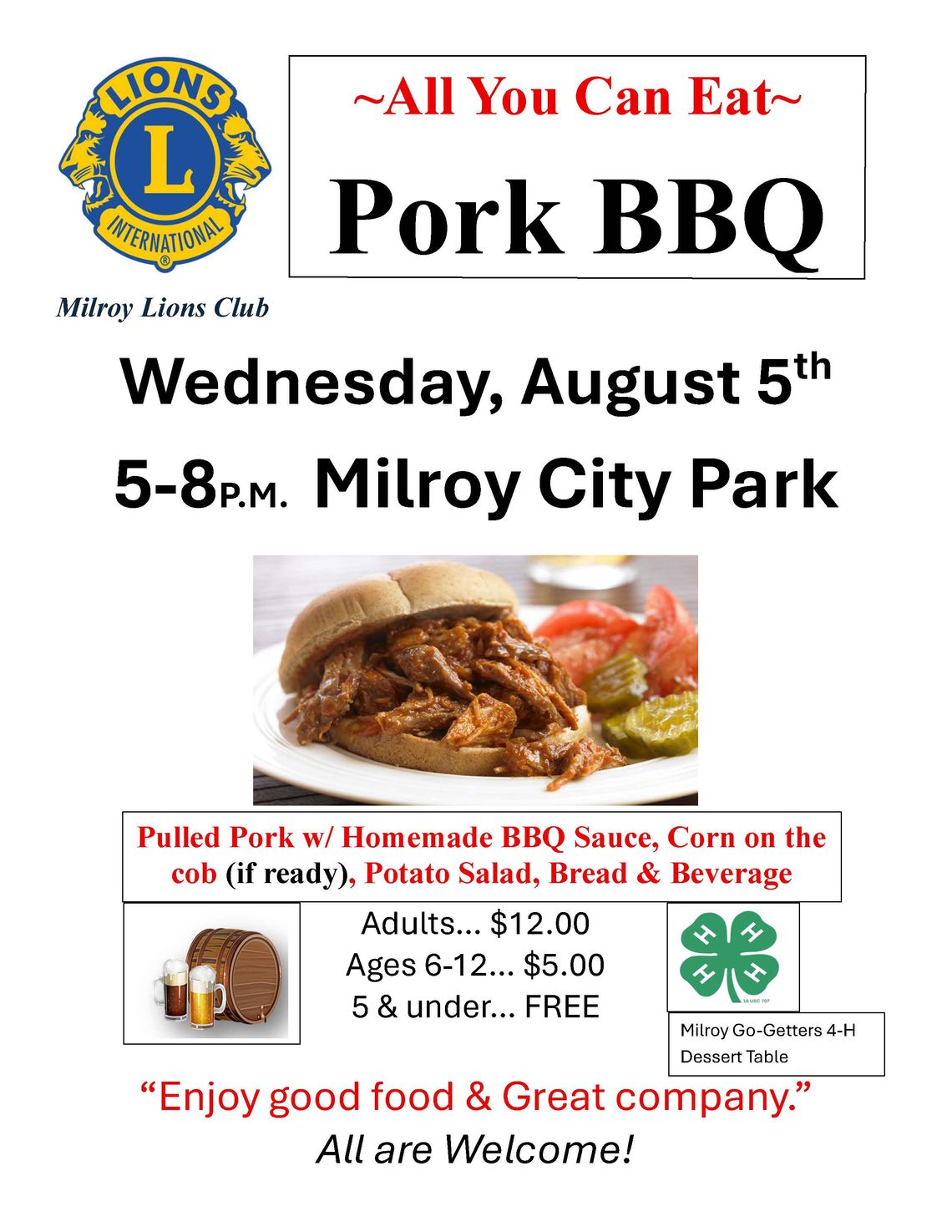 Milroy Lions Pork BBQ Milroy Lions Pork BBQ